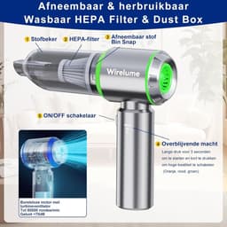 Draadloze Auto Stofzuiger - Zilver - Handheld Accu Stofzuiger met Krachtige Cyclonische Zuigkracht - Voor Auto's en Huizen — thumbnail 4