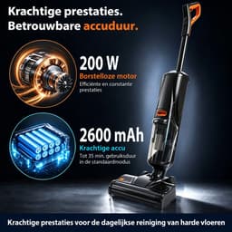 Grenintol Vloerreiniger – Nat en Droog Stofzuiger – 15kPa – 180° Platliggend – Stofzuiger met dweilfunctie – Zelfreiniging met Geëlektrolyseerd Water – Automatische Droging – Dubbelzijdige Randreiniging – 35 Min Accuduur – Oranje — thumbnail 3