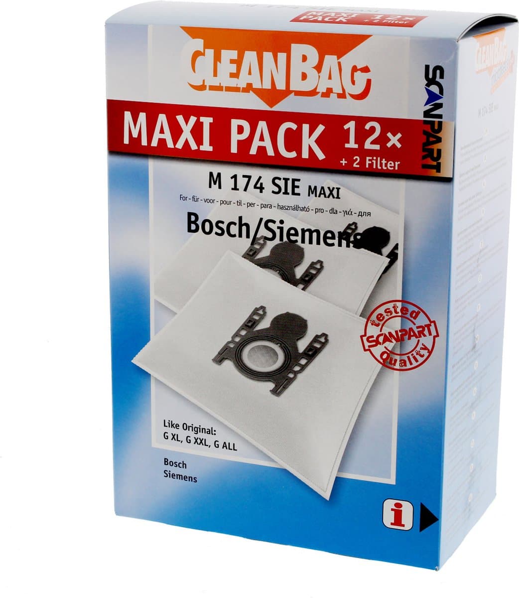 CleanBag stofzuigerzakken 12 stuks - Geschikt voor Bosch Siemens - G XL G XXL G ALL - Inclusief 2 filters - Alternatief - Maxipack - Voordeelpak — afbeelding 1