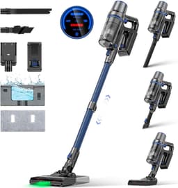 Olvy Steelstofzuiger Draadloos - 2 Accu's - Met Dweilfunctie - 5 Zuigniveaus - Vacuum Cleaner - Draadloze Snoerloze Stofzuiger - Zonder Zak - Op Accu - 350W - 35Kpa - Kruimeldief — thumbnail 1