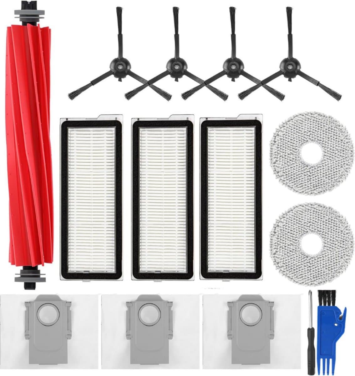 PolkaHome® Accessoires Vervangende geschikt voor Roborock Q Revo S, Qrevo Pro, Qrevo Plus Robotstofzuiger. 1 Hoofdborstel, 4 zijborstels, 4 HEPA-Filters, 4 Reinigingsdoeken, 4 Stofzakken — afbeelding 1