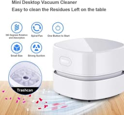 Mini stofzuiger-kleine stofzuiger-Mini draadloze tafelstofzuiger - USB oplaadbaar - 360° draaibare tafelstofzuiger - Handheld stofzuiger voor het verwijderen van stof, borstelhaar en vuil - Wit - 7,9 x 7,9 x 6 cm — thumbnail 4