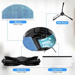 Cosensi - Accessoireset voor Robotstofzuiger - Reserveonderdelen - 1 Rolborstel - 4 Filters - 4 Dweilpads - 4 Zijborstels - 1 Schone borstel — thumbnail 5