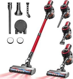 Multifunctionele Stofzuiger zonder Zak – Op Accu – Draadloos – Tapijtreiniger – Vacuum Cleaner – Vlekkenreiniger – Lichtgewicht – Rood — thumbnail 1
