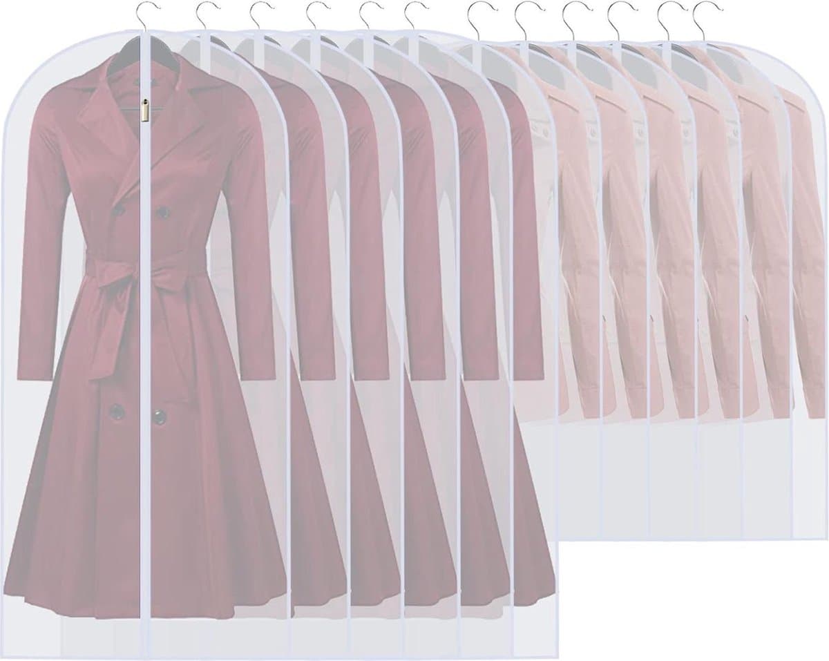 Clothes Cover Bags Set of 12 - Full Zipper Garment Bags (60 x 100cm/6pcs + 60 x 120cm/6pcs) - Lightweight Clear Waterproof Washable - Suit Carrier Protector - Wardrobes — afbeelding 1