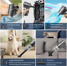 QTTVBTNA – Handstofzuiger 2-in-1 –Kruimeldief – Mini Autostofzuiger met Blaasfunctie – Oplaadbare Nat- en Droogzuiger voor Auto, Thuis, Keuken en Dierenharen – Compact en Lichtgewicht – Zilver — thumbnail 4