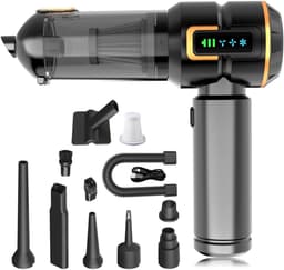 REDOM Stofzuiger 16.000 Pa – Draadloze handstofzuiger met krachtige zuigkracht – 3 standen – 4-in-1 zuigen, blazen, opblazen en leeglopen – Auto en huis – Zwart Goud — thumbnail 2