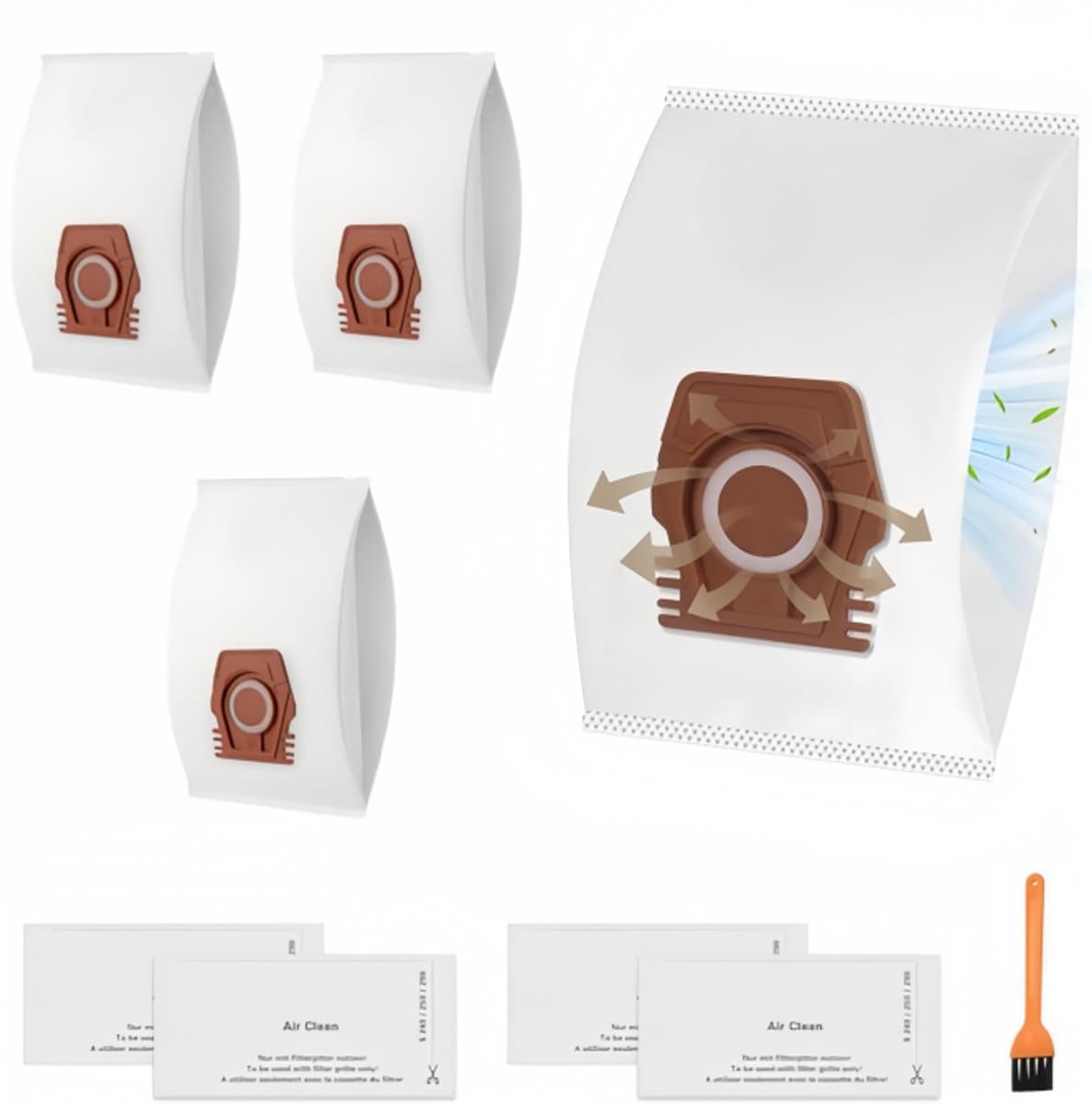 7 stuks - Erbij betrekken4 stofzakken - 2 sets filterkatoen en een borstel - compatibel met Miele Hoover Pure CO-stofzuigerzakken voor Guard M1 S8380 Flex Parquet Silence Performance Cat & Dog-serie — afbeelding 1