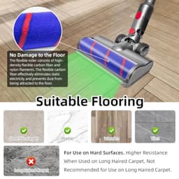 LED Vloerzuigmond met Stofdetectie - Zachte Roller Borstel Compatibel met Dyson V7 V8 V10 V11 V15 - Vervangend Onderdeel voor Harde Vloeren — thumbnail 4