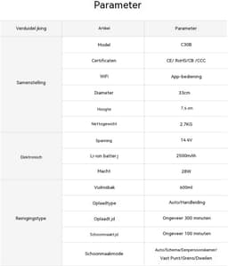 Robotstofzuiger Met Dweilfunctie-4000 Pa Zuigkracht-Gyro Navigatie-App Bediening-120 Min-Huisdieren-Harde Vloeren En Tapijt-33x33x7,4 cm — thumbnail 3