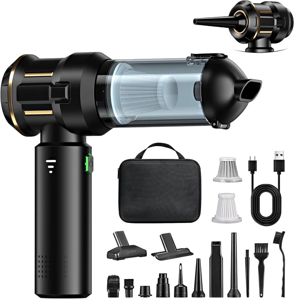 Draadloze Handstofzuiger - Mini Stofzuiger - Auto en Thuis - 4-in-1 Blaas Zuig - 25.000 Pa - Zwart — afbeelding 1