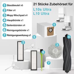 Accessoireset geschikt voor Robotstofzuiger - 21-delige set met stofzakken, filters, borstels en dweilpads voor Xiaomi X20 Plus, Dreame L10s Ultra, X10 Plus, S20 en L10 Ultra — thumbnail 2