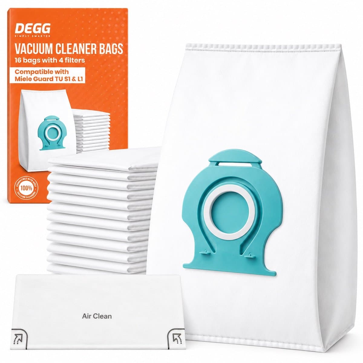DEGG® - Stofzuigerzakken Geschikt voor Miele Guard TU L1 S1 HyClean Pure - 16 Zakkken + 4 Filters — afbeelding 1