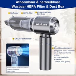 Draadloze Handstofzuiger 22000Pa - Krachtige Autostofzuiger met Blaasfunctie - 6000mAh Accu - Lichtgewicht Mini Stofzuiger — thumbnail 5