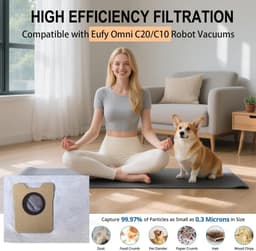 Set van 12 stofzakken geschikt voor Eufy Omni C20 / C10 robotstofzuigers, grote capaciteit vervangende stofzuigerzakken met meerlaags filtersysteem — thumbnail 5