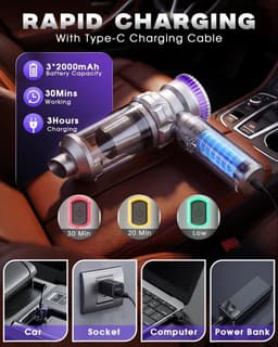 Draadloze Handheld Auto Stofzuiger - Zwart - Mini Draagbaar en Lichtgewicht - Voor Auto en Thuis — thumbnail 3