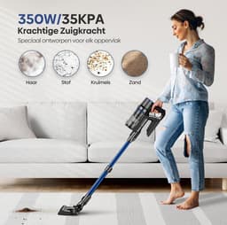 Draadloze Steelstofzuiger met Dweilfunctie - Donkerblauw - 1 Stuk - 350W Motor met HEPA Filter - Voor Tapijt en Harde Vloeren — thumbnail 1