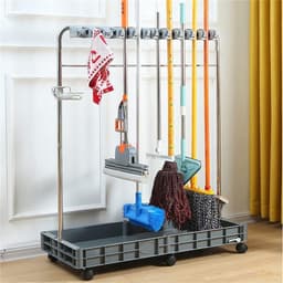 Bezem Dweilhouder - Reinigingskar - Gereedschap Opslag - Roestvrij Staal - 115 cm Hoog - Zilver — thumbnail 1