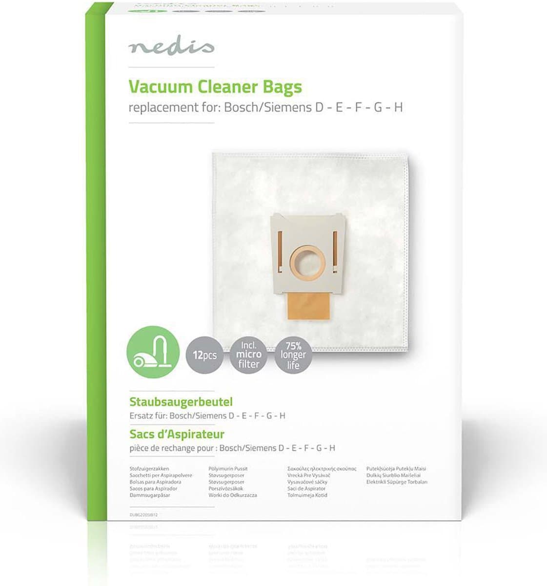 Nedis Stofzuigerzak - 12 Stuks - Synthetisch - Meest verkocht voor: Bosch / Siemens - Wit — afbeelding 1