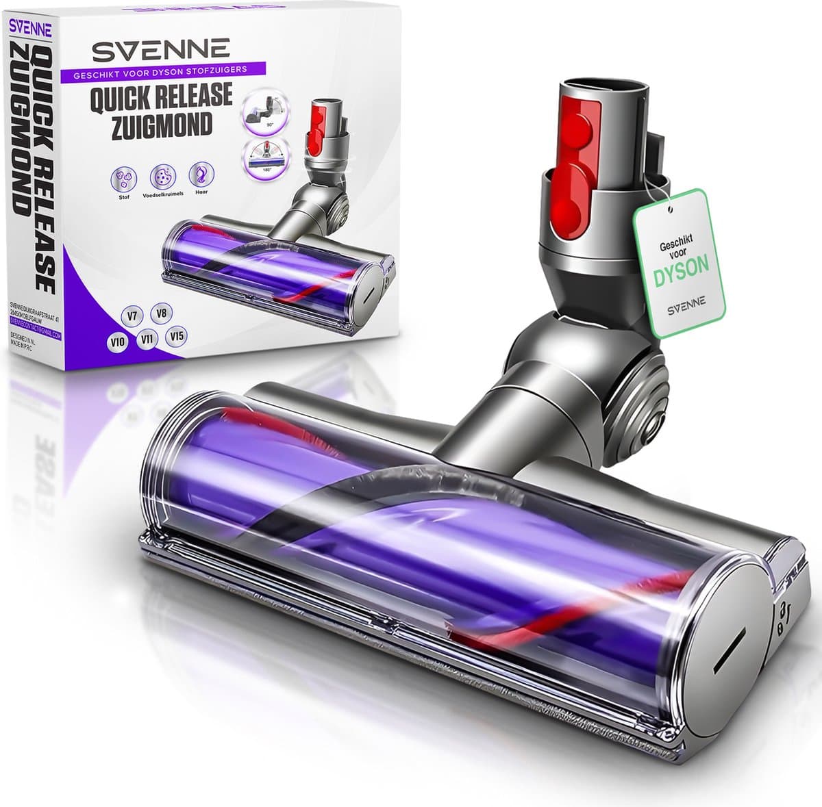 SVENNE® Quick Release Mondstuk Parketborstel – Accessoires en Onderdelen voor Steelstofzuiger – Zuigmond Geschikt voor Dyson V15 / V11 / V10 / V8 / V7 – Wasbaar Opzetstuk – Langdurig Gebruik — afbeelding 1