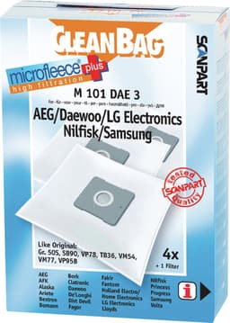 CleanBag stofzuigerzakken 4 stuks - Geschikt voor AEG Deawoo LG Nilfisk Samsung - Type Gr 50 SB90 VP78 TB36 VM54 VM77 VP95B - Inclusief 1 filter - Alternatief — thumbnail 1