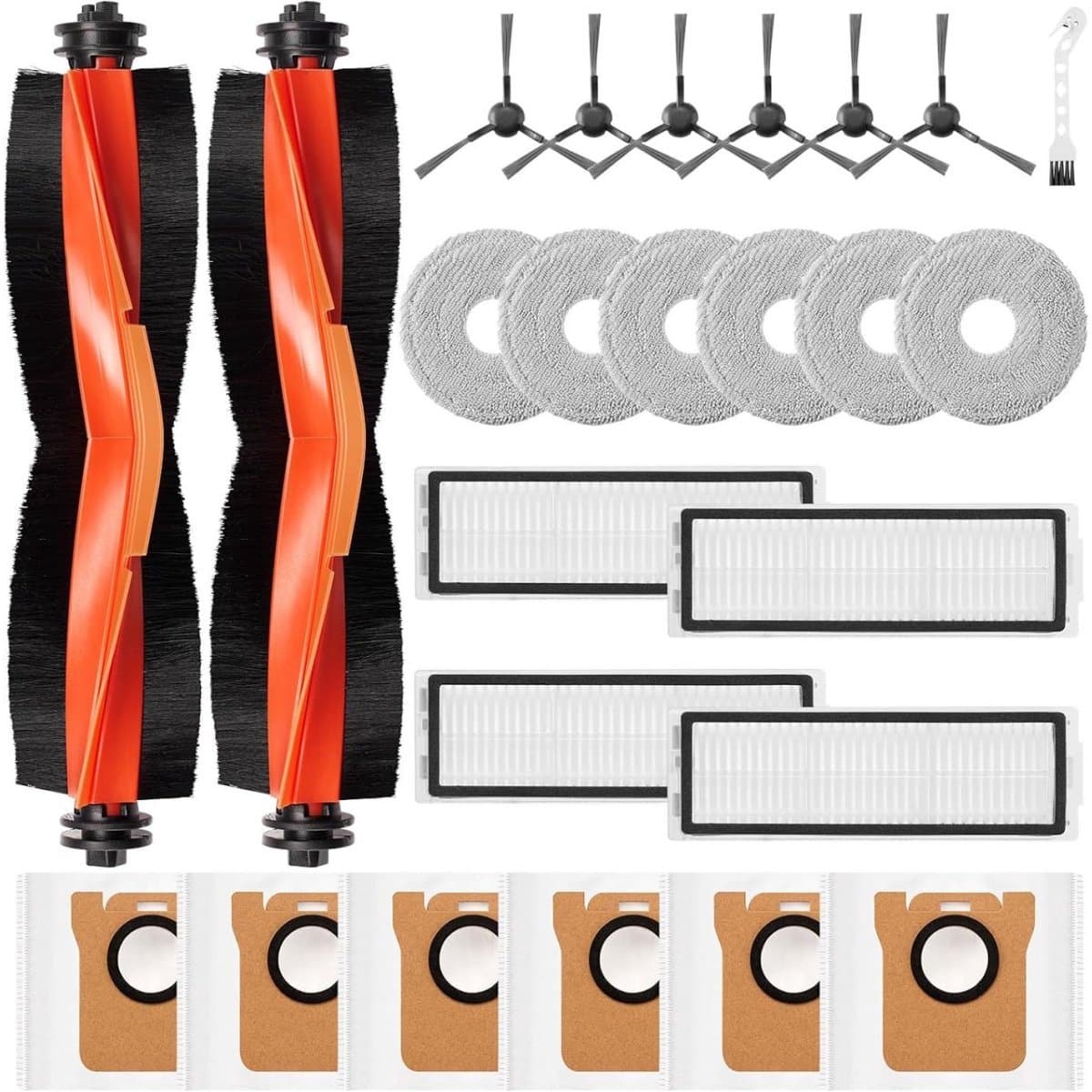 GELLDG Stofzuigeronderdelen - 25 Stuks - Huishoudelijke apparaten - Geschikt voor Xiaomi X20 Max / X20 Pro Saugroboter - Incl. 6 Staubbeutel, 6 Wischpads, 2 Hauptbürsten, 6 Seitenbürsten, 4 HEPA Filters en 1 Reinigungsbürste — afbeelding 1