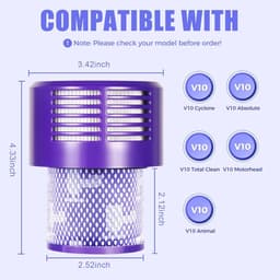 3-delige filtervervangingsset voor Dyson V10 Cyclone - V10 Absolute - V10 Animal - V10 Total Clean en V10 Motorhead - vervangt onderdeelnummer 969082-01 - inclusief 1 reinigingsborstel. — thumbnail 2