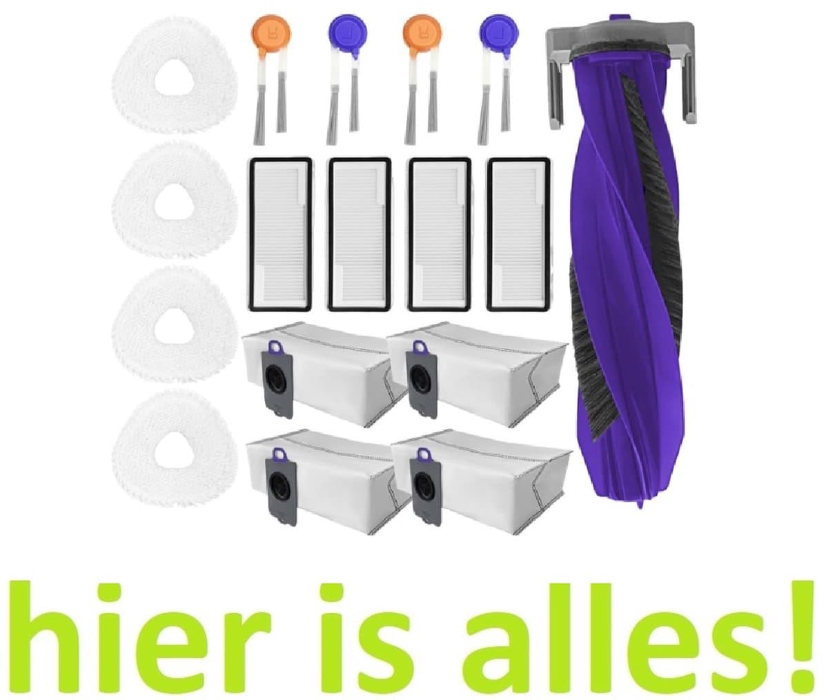 Grote set onderdelen compatibel met stofzuiger NARWAL Freo Z10 Ultra / Freo Z10 Robot Vacuüm. 1 Hoofdborstel - 4 Filters - 4 Doekjes - 4 Zijborstels - 4 Stofzakken - Accessoires - hoogwaardige vervanging — afbeelding 1