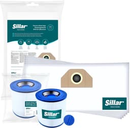 Sillar stofzuigerzakken, synthetisch, 3 lagen filtering, 5 stuks + wasbaar filter met stekker, F8, vervangers voor Karcher series A, K, WD, SE, MV, WD2, WD3 — thumbnail 3