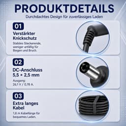 Oplader Steelstofzuiger - Oplader - Stofzuiger Stroomadapter - Vervangende oplader - 26.1V-lader - Geschikt voor Dyson V6 V7 V8-stofzuiger - Kabel 1,8 m - netadapter voor stofzuiger - Stofzuigeradapter - Stofzuigerlader - Universeel - netadapter — thumbnail 3