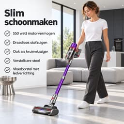 TONI HOMI® V8 Steelstofzuiger Draadloos – 550W – Kruimelzuiger – 3 Opzetstukken – Zonder Zak – Uitneembare Accu – Ledverlichting — thumbnail 3