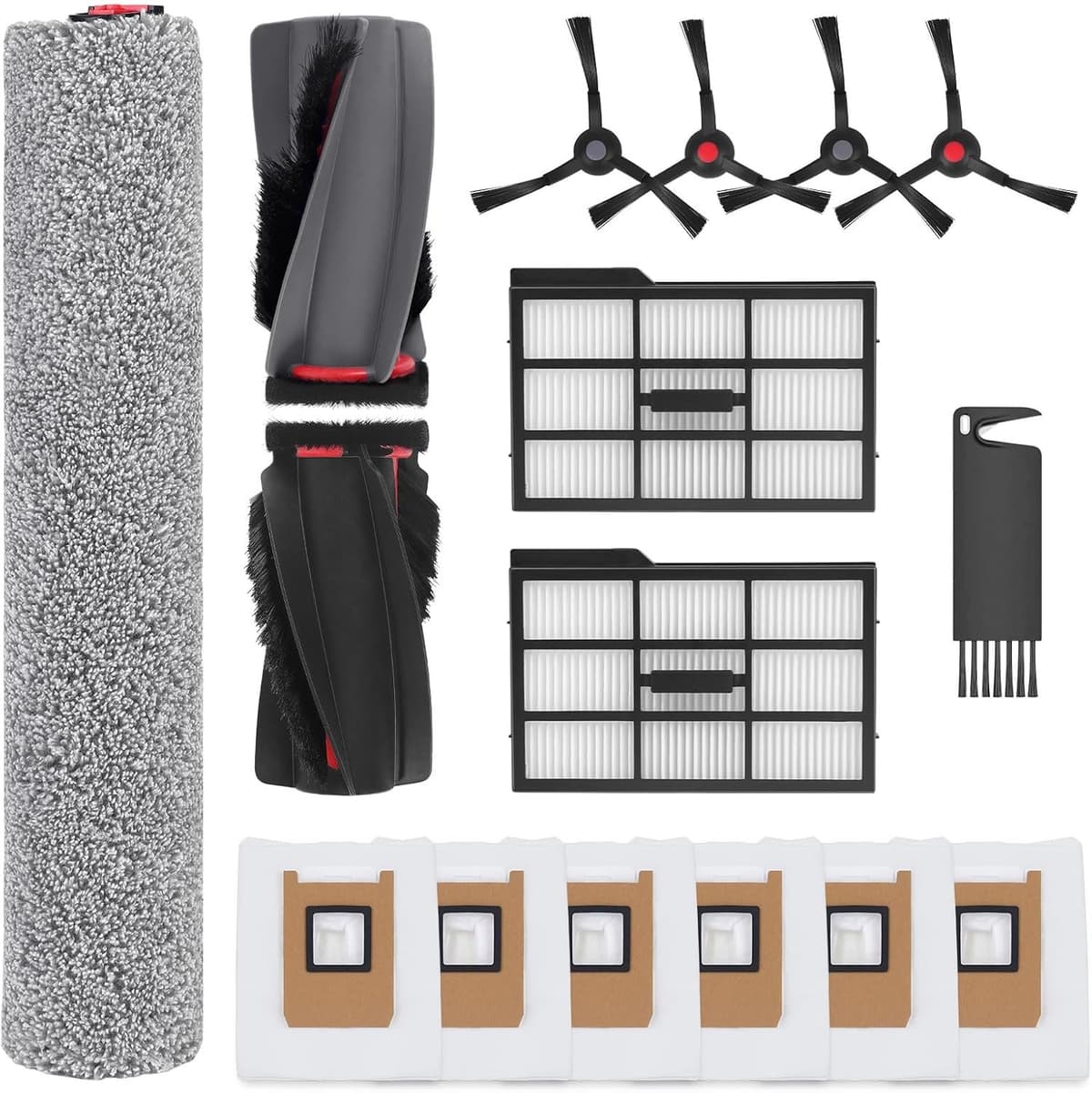 Geschikt voor - E25 Accessoires Vervanging voor Eufy E25 Omni / E28 Omni Stofzuiger - E28 Accessoires Kit Inclusief 1 Hoofdborstel - 1 Rolmop - 4 Zijborstels - 2 HEPA-filters - 6 Vervangende Stofzakken — afbeelding 1