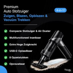 Thingy® Premium 4-in-1 Auto Stofzuiger - Zuigen, Blazen, Opblazen & Vacuüm Trekken - Handstofzuiger - 22 kPa Zuigkracht - Kruimeldief - 8 Opzetstukken - Oplaadbaar - Kruimeldief Snoerloos - Air Duster - Kruimeldief voor Auto & Huis — thumbnail 2