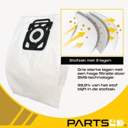 20 Stofzuigerzakken PARTS4® geschikt voor Nilfisk King / Elite / Extreme | Made in Europe | Passend in Nilfisk King GM200, GM300, GM400 series, Nilfisk Elite series, Nilfisk Extreme X100, X150, X210, X300 series, 107412688 — thumbnail 4