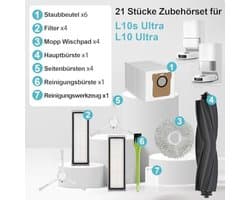 Accessoires voor Xiaomi X20 Plus/Dreame L10s Ultra, reserveonderdelen voor Xiaomi X10+ / S20 / L10 Ultra, accessoireset, 6 stofzakken, 4 dweilpads, 1 hoofdborstel, 4 filters en 4 zijborstels