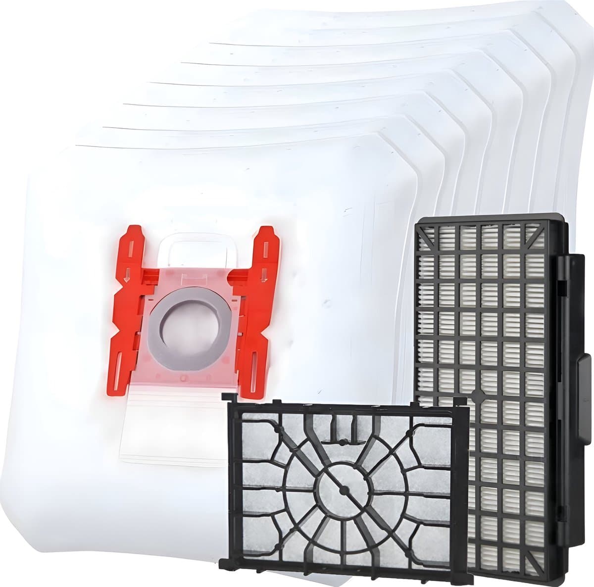 2x Filter en 8x stofzuigerzakken set geschikt voor Bosch Free'e en In'Genius - Vervangt G ALL, BBZ156HF en BBZ02MPF 00579421 00576833 Motor, HEPA filter stofzakken — afbeelding 1