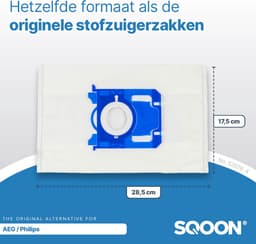SQOON® Stofzuigerzakken - Geschikt voor AEG (VX8.2 Silence, VX7, VX6, GR201S, GR201M), Philips (3000 Series, Power Go, Performer) en Electrolux (Standard Bag, XXL130, Ergospace) - Hoogwaardige Kwaliteit! - 20 stuks — thumbnail 2