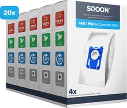 SQOON® Stofzuigerzakken - Geschikt voor AEG (VX8.2 Silence, VX7, VX6, GR201S, GR201M), Philips (3000 Series, Power Go, Performer) en Electrolux (Standard Bag, XXL130, Ergospace) - Hoogwaardige Kwaliteit! - 20 stuks — thumbnail 1