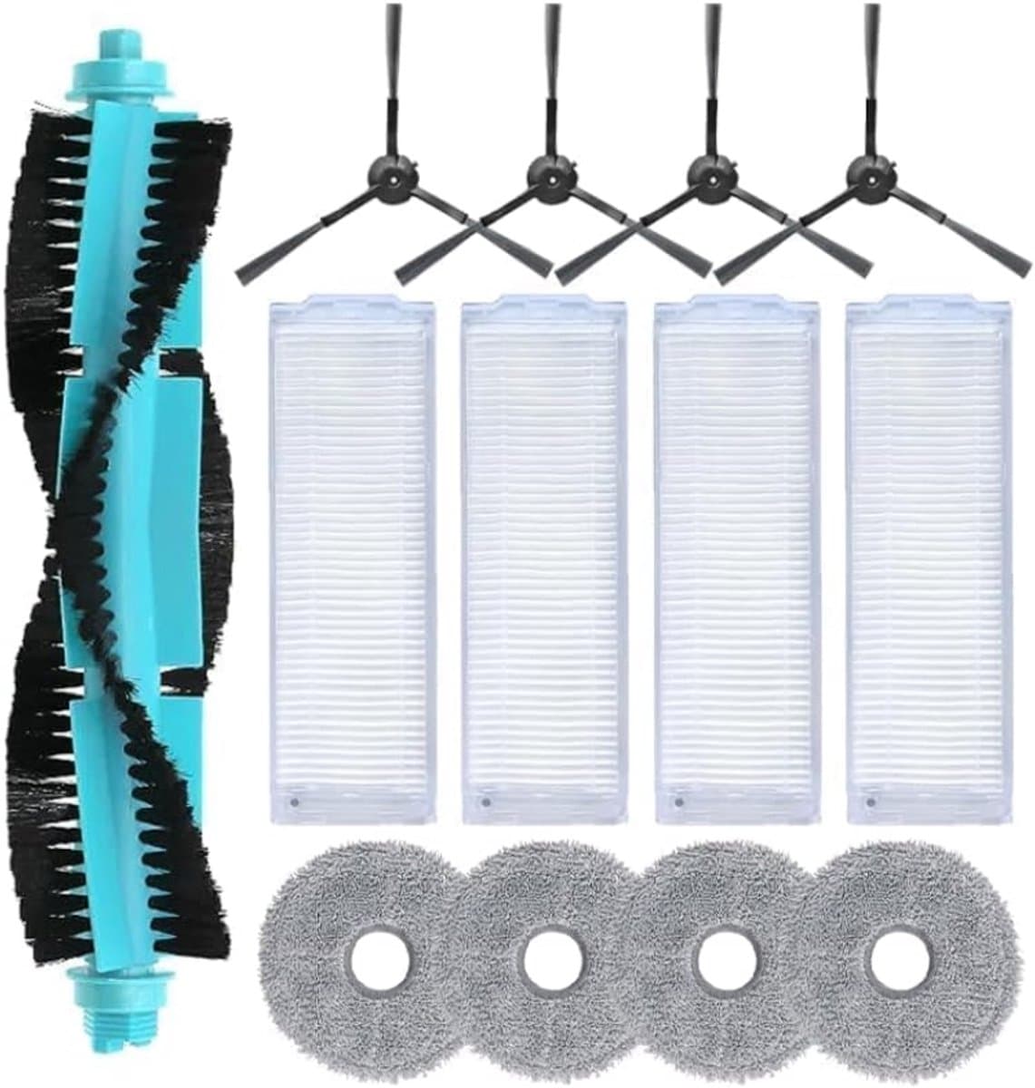 Vervangaccessoireset geschikt voor Conga 11090 Robotstofzuigers - 1 Draaiende borstel, 4 HEPA-filters, 4 Zijkappen, 4 Dweildoeken — afbeelding 1