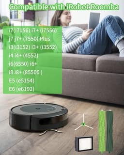 Borstelvervangingsonderdelen geschikt voor Roomba E & I Series E5 E6 i7 i7+ i3 i3+ i4 i4+ i6 i6+ i8 i8+, 2 Sets Rubberen Borstels, 6 Filters, 6 Zijborstels, Vervanging Robot Stofzuiger Accessoires voor Roomba — thumbnail 5
