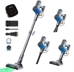 Novendo Goods - Steelstofzuiger 600W Draadloos - Draadloze stofzuiger - HEPA Filter - Zonder zak - 65 KPA Zuigkracht - Zelfstaand - LED verlichting - Licht grijs — thumbnail 1