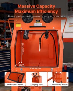 Zandstraalcabine - Stalen Zandstraalunit op Wielen - Capaciteit 926 L - Straalmiddelreservoir 121 L - Stofafzuiging 1,6 pk - Voor Grote Onderdelen — thumbnail 3