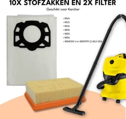 2x Filter en 10x Stofzakken geschikt voor Karcher MV4, MV5, MV6, WD4, WD5, WD6 - Geschikt voor Karcher WD4000 t/m WD5999 (2.863-006.0) - Vervangingsonderdelen - Stofzuigerzakken — thumbnail 5