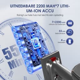 Fukstern Steelstofzuiger Draadloos - 55000Pa Zuigkracht - 55 Minuten Werktijd - 1.8L Stofreservoir - 8-lags HEPA-filtersysteem - zilverkleurig — thumbnail 3
