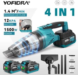 Lunekiss 1500W 4‑in‑1 Draadloze Stofzuiger – 12KPA – 650ml – Compatibel met Makita‑Accupin – Inclusief 2 Batterijen — thumbnail 1