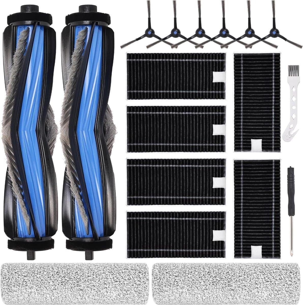 Vervangende accessoires Geschikt voor Ecovacs Deebot X8 Omni/X8 Pro Omni robotstofzuiger, reserveonderdelen met 2 hoofdborstels, 2 dweilrollen, 6 filters, 6 zijborstels, reinigingsborstel en schroevendraaier — afbeelding 1