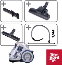 Dirt Devil Stofzuiger zonder Zak DD2501 - HEPA 12 Filter - 3 Opzetstukken - 850W - Grijs/Blauw — thumbnail 3