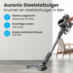 Auronic Steelstofzuiger Draadloos 220W - Draadloze Stofzuiger - HEPA Filter - Zelfstaand - Op Accu - Zonder Zak - Kruimeldief - Vacuum Cleaner - Grijs — thumbnail 2