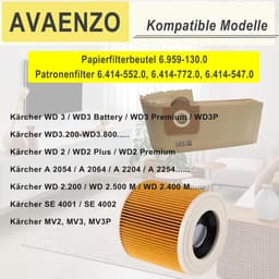 Set of 12 bags 6.959-130.0 1 cartridge filter 6.414-552.0 for Kärcher WD3 WD3 Premium MV3 SE 4001 SE 4002 WD3.200 - ShopVlot — thumbnail 3