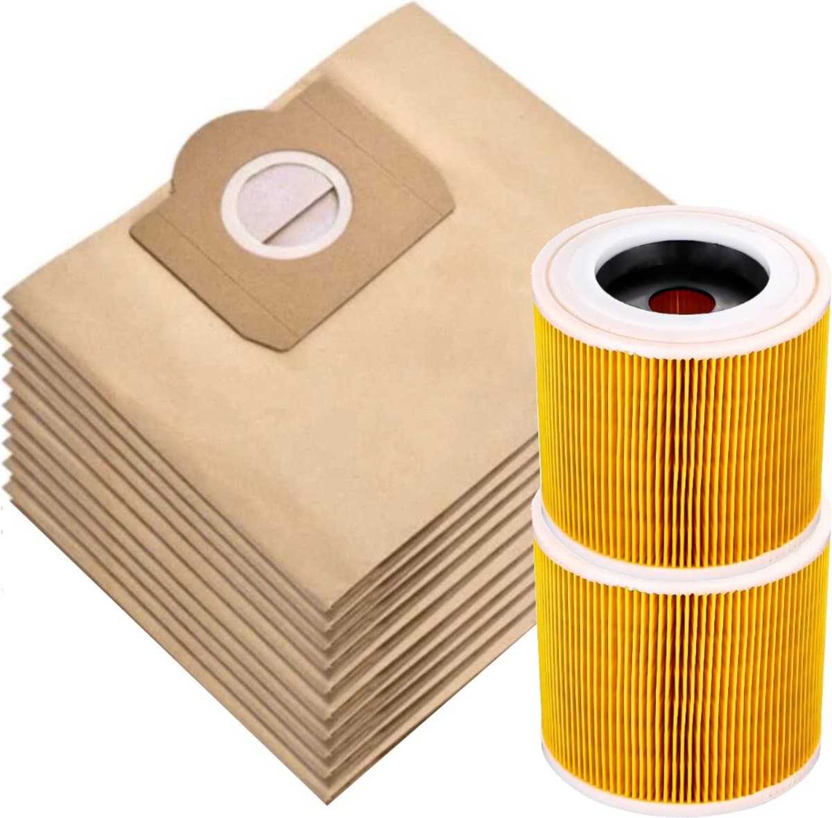 2x filter en 10x stofzuigerzakken geschikt voor Karcher voor WD3 / MV3 series - stofzakken - Vervangt 6.959-130.0 - A2204 A 2201 2204 2504 SE4001 — afbeelding 1